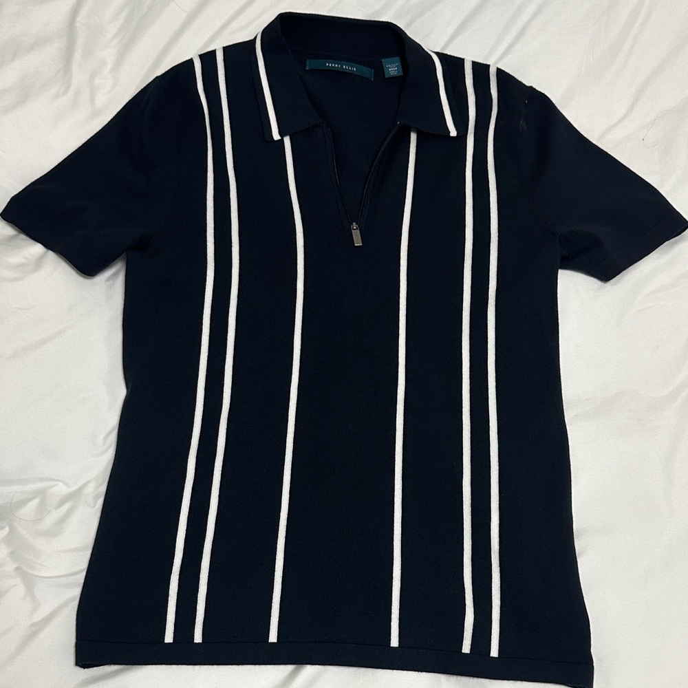 Stylish Navy and White Striped Polo Shirt